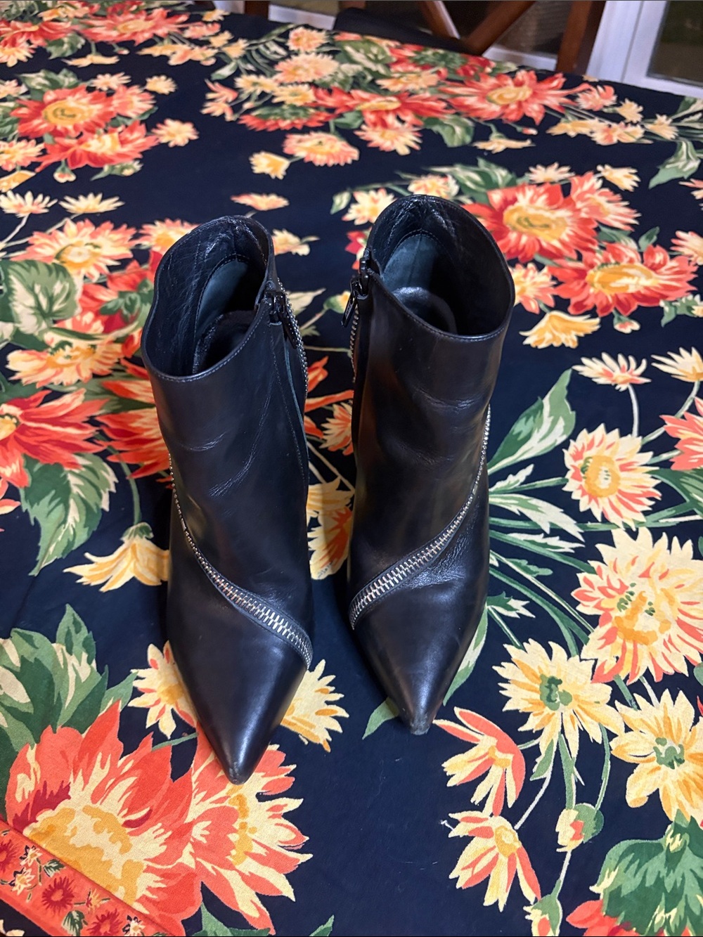 Women’s Black Pointed Toe Leather Ankle Boots